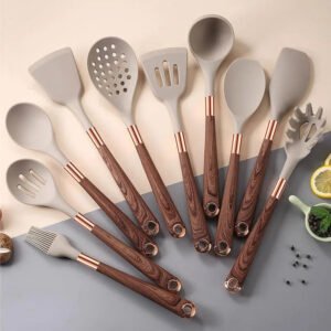 Gold-Plated Wood Grain Handle Non-Stick Pan
